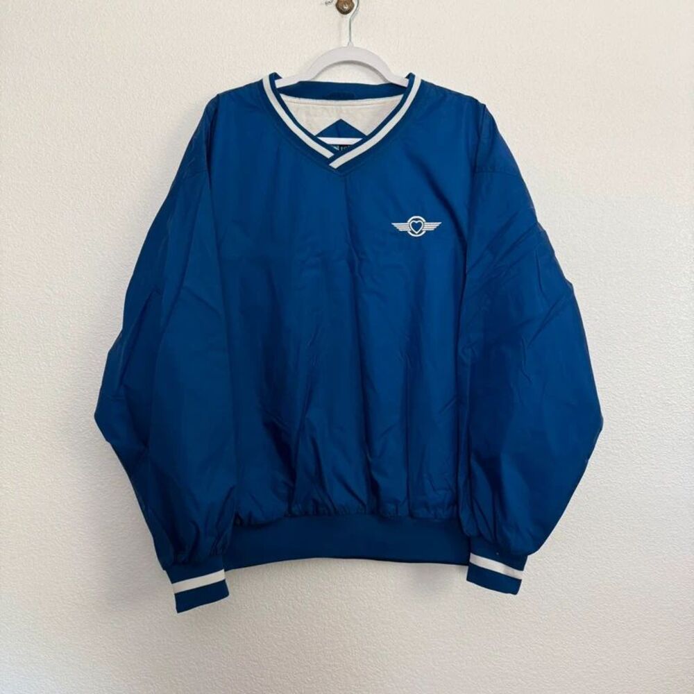Port & Company V Neck Nylon Pullover Windbreaker Sweatshirt Large